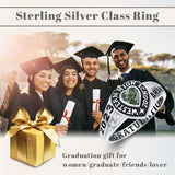 Sterling Silver Moissanite Moss Agate Onyx Personalized Class Ring Graduation Ring for Women