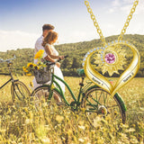 10K 14K 18K Gold Personalized Birthstone Engraved Heart Sunflower Pendant Necklace
