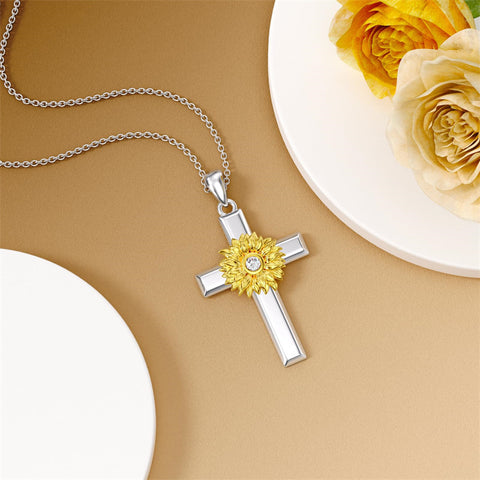 Sterling Silver Lion Semicolon Rose Sunflower Cross Pendant Religious Necklace