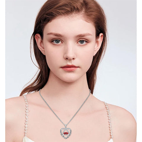 Sterling Silver Double Heart Birthstone Pendant Necklace Engraved with I Love You for Always and Forever