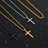 Sterling Silver Layered Cross Necklace for Men with Stainless Steel Cuban Link Rope Chain