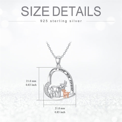 Sterling Silver Cubic Zirconia Mother Daughter Goat Pendant Necklace Engraved with "I Love You Forever"