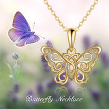 14K Yellow Gold Filigree Butterfly Jewelry for Women Butterfly Necklace Fine Celtic Knot Gifts for Her