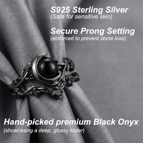 Sterling Silver 10K  14K  18K Gold 1CT-4CT Black Onyx Engagement Ring Gothic Wedding Promise Ring