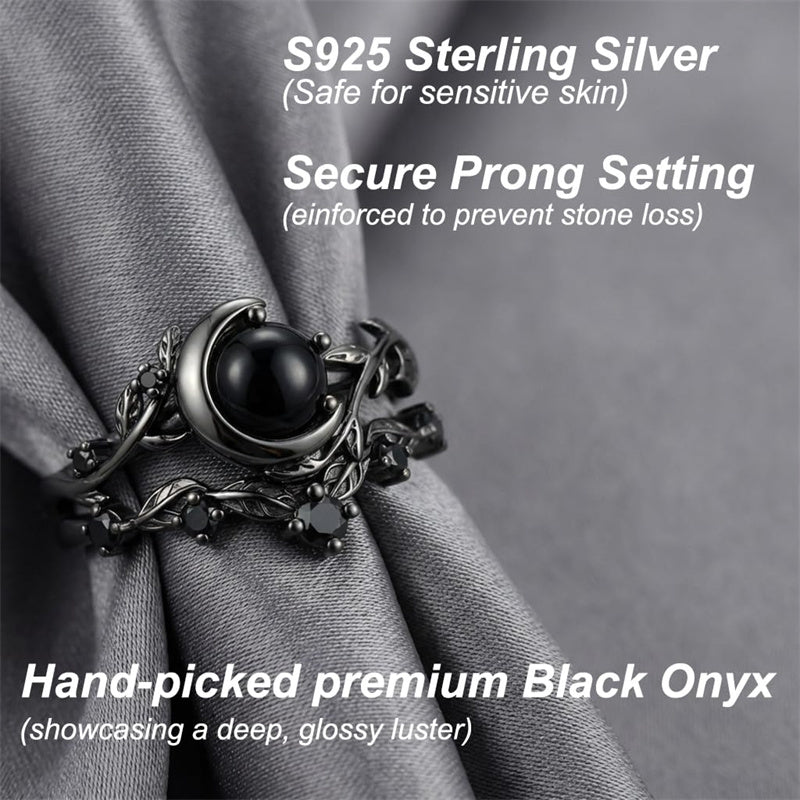 Sterling Silver 10K  14K  18K Gold 1CT-4CT Black Onyx Engagement Ring Gothic Wedding Promise Ring