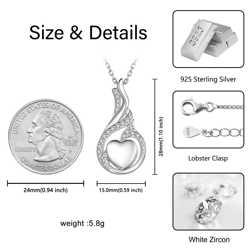 Sterling Silver Heart Shape Tear Dangle Urn Necklace for Ashes