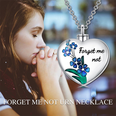 Sterling Silver Forget Me Not Urn Necklaces for Ashes
