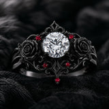 Sterling Silver 10K 14K 18K Gold Moissanite Gothic Black  Engagement Wedding Ring  for Women Halloween Gift