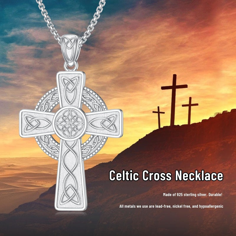 14K Gold Plated Celtic Vikin Cross Pendant Necklace Irish Jewelry Religious Protective Gift