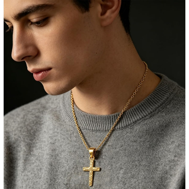 14K Gold Plated Cross Pendant Christian Necklace Baptism Religious Faith Jewelry