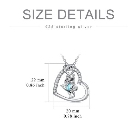Sterling Silver Cubic Zirconia Moonstone Butterfly Pendant Necklace