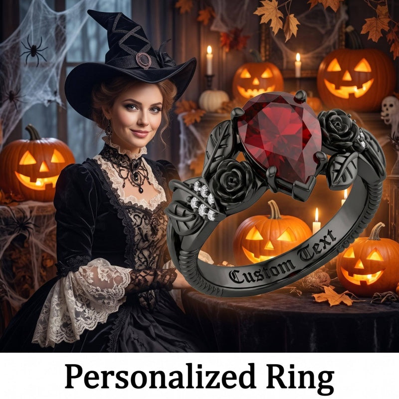Sterling Silver Personalized Birthstone Punk Skull Bat Snake Ring Goth Jewelry for Halloween Birthday