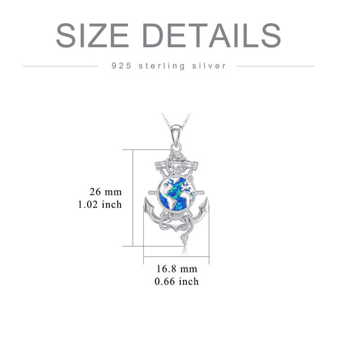 Sterling Silver Earth Swordfish Trident Compass Anchor Pendant Necklace