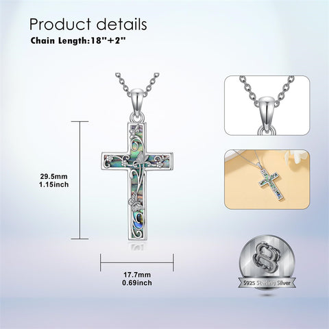 Sterling Silver Abalone Shell Bee Butterfly Dragonfly  Hummingbird Ladybug Cross Pendant Necklace for Women