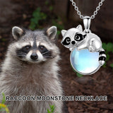 Sterling Silver Moonstone Fox Dolphin Axolotl Teddy Bear Hippo Raccoon Pendant Necklace for Women