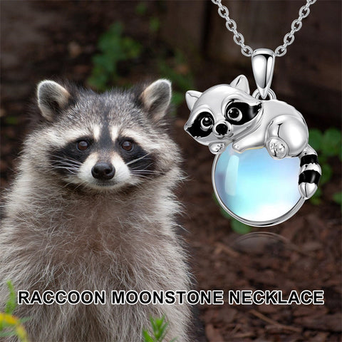 Sterling Silver Moonstone Fox Dolphin Axolotl Teddy Bear Hippo Raccoon Pendant Necklace for Women