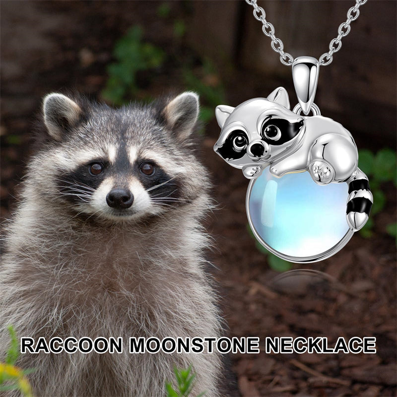Sterling Silver Moonstone Fox Dolphin Axolotl Teddy Bear Hippo Raccoon Pendant Necklace for Women