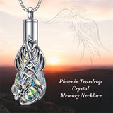 Silver TearDangle Crystal Phoenix Urn Necklace for Ashes