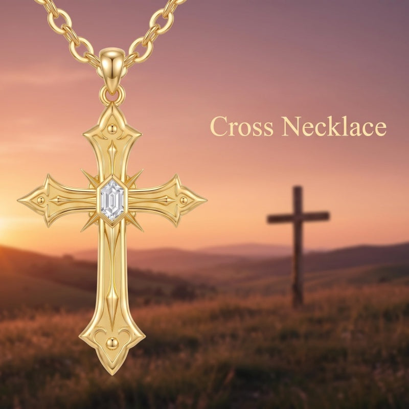 10K 14K 18K Gold Cross Pendant Necklace Religious Jewelry Gifts for Men and Women