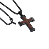 14K Gold Plated Wooden Abalone Shell Cross Pendant Necklacefor Men