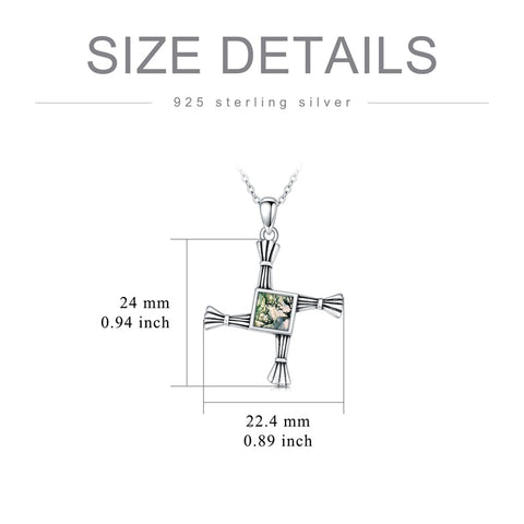 Sterling Silver Moss Agate Abalone Shell St Brigid’s Cross Christian Protection Pendant Necklace