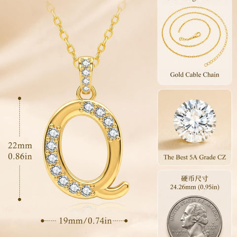 Cubic Zircon 14K Gold Plated Initial Letter A-Z Pendant Necklace