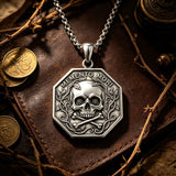 Sterling Silver Memento Mori Gothic Skull Amulet Pendant Necklace for Men