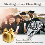 Sterling Silver Moissanite Moss Agate Onyx Personalized Class Ring Graduation Ring for Women