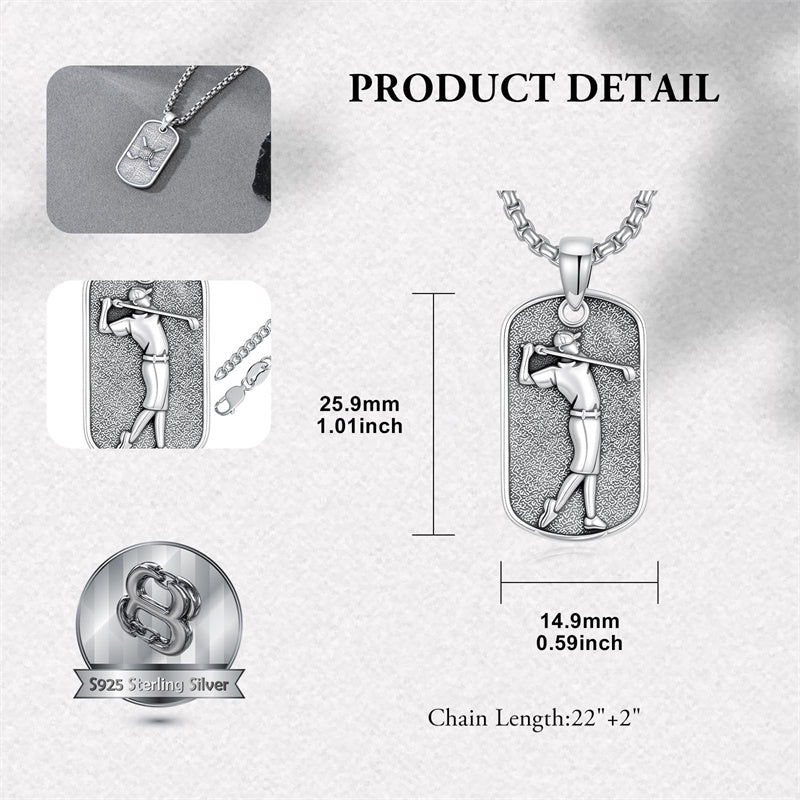 Sterling Silver Dog Tag Baseball Basketball Softball Soccer Pendant Necklace for Men