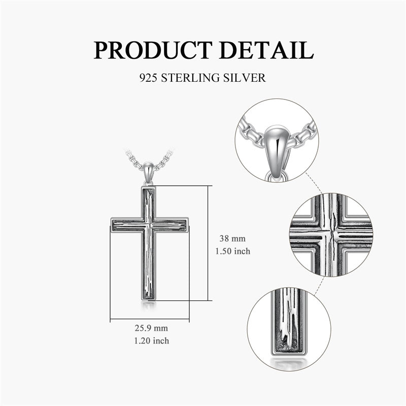 Sterling Silver Cross Religious Necklace for Men