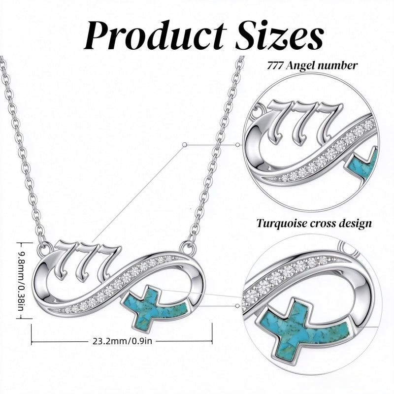 Sterling Silver Turquoise & Zirconia Infinity  111 222 333 444 777 Angel Number Pendant Necklace for Women