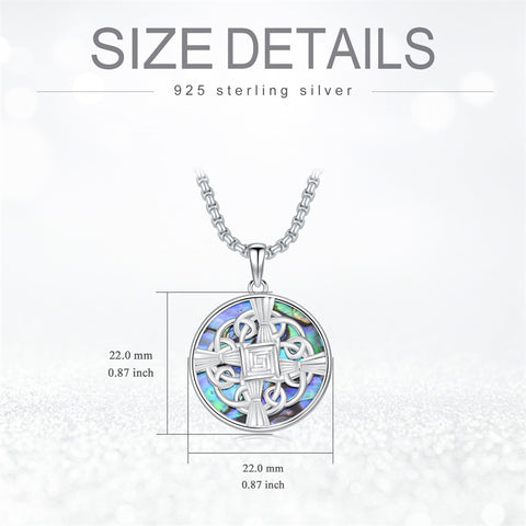 Sterling Silver Moss Agate Abalone Shell St Brigid’s Cross Christian Protection Pendant Necklace