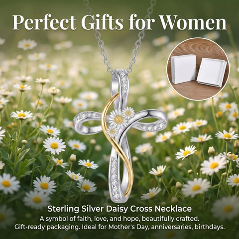 Sterling Silver Daisy Rose Plumeria Lotus Sunflower Cross Pendant Necklace for Women