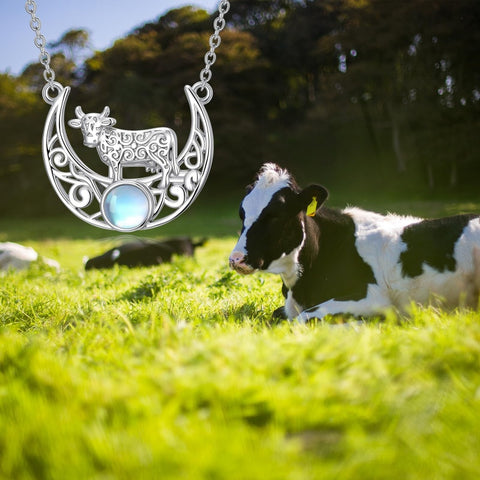 Sterling Silver Moonstone Celtic Knot Raccoon Otter Pig Dolphin Cow Pendant Necklace Birthday Mother's Day Gift