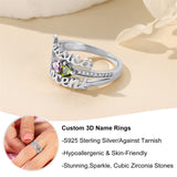 Sterling Silver Personalized 2 Heart Birthstone Engraved Ring