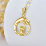 Real Gold Cat Necklace for Women Girls 14K Yellow Gold Cute Pet Pendant Necklace Animal Lover Jewelry Gifts for Birthday Christmas