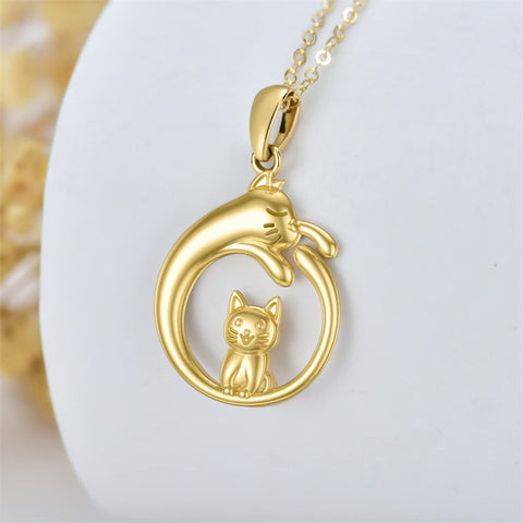 14K Yellow Gold Cat Pendant Necklace