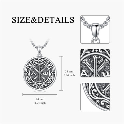 Sterling Silver Chi Rho Alpha Omega PX XP Symbol Pendant Religious  Necklace