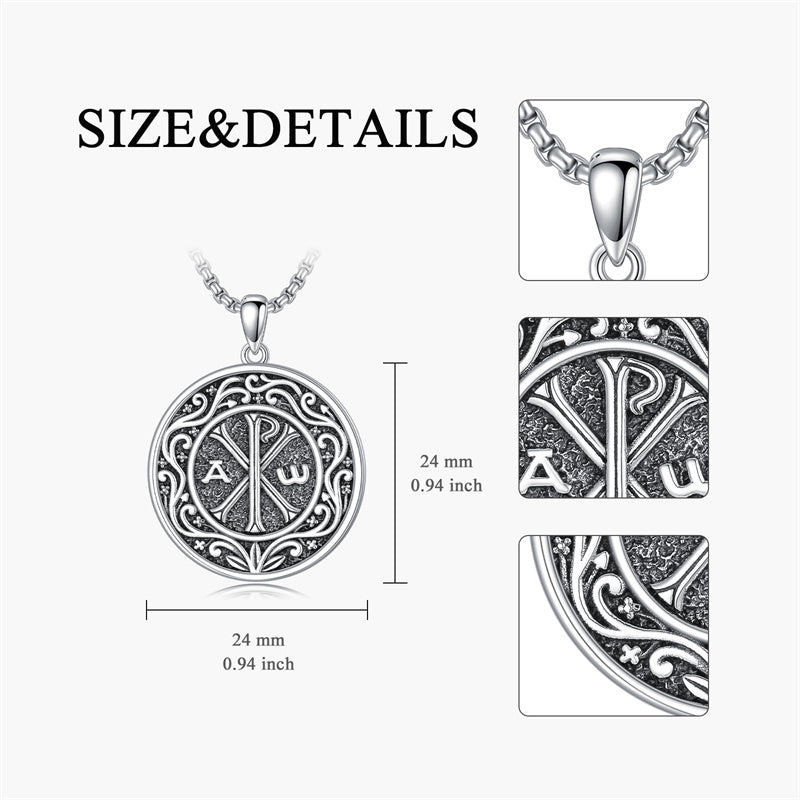 Sterling Silver Chi Rho Alpha Omega PX XP Symbol Pendant Religious  Necklace