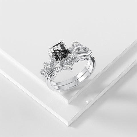 Sterling Silver Pear Oval Kite Heart Hexagon Emerald Coffin Cut Gemstone Engagement Promise Ring Set