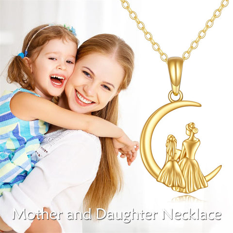 Mom Necklace 14K Gold Mother Daughter Jewelry New Mom Birthday Mother's Day Gifts for Women Girls