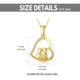 14K Solid Gold Cat Necklace for Women Cat Lover Gift Eternal Love Heart Necklace for Wife Girlfriend Mom