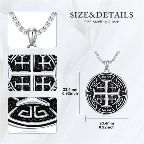 Sterling Silver Crusaders Jerusalem Cross Pendant Necklace for Men