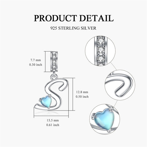 Sterling Silver Moonstone Initial Alphabet Charm Beads