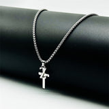 White Gold Plated Stainless Steel Cross Initial Necklaces Cross Pendant Necklaces for Men Women Gifts