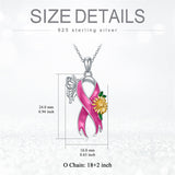 Sterling Silver Butterfly Glove Fight Sunflower Pink Ribbon Pink Breast Cancer Awareness Pendant Necklace