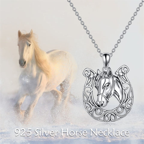 Horseshoe Horse Necklace 925 Sterling Silver Celtic Knot Horse Pendant Lucky Horse Jewelry Gifts for Women Girls…