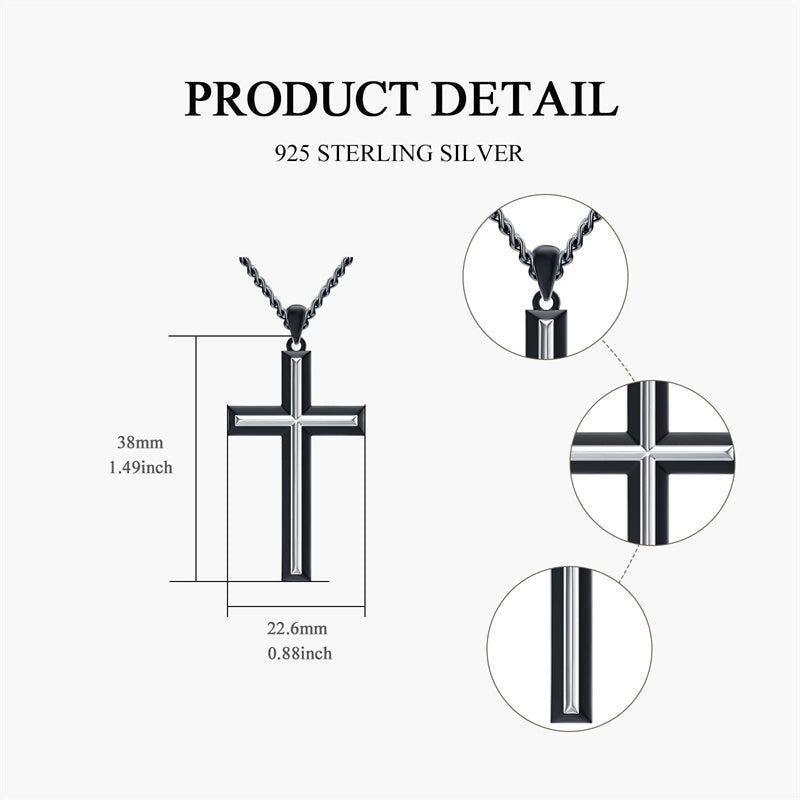 Sterling Silver Cross Religious Necklace for Men