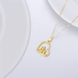 14K Solid Gold Cat Necklace for Women Cat Lover Gift Eternal Love Heart Necklace for Wife Girlfriend Mom