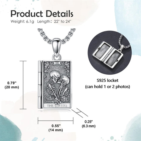 Sterling Silver Sun Moon Lovers Tarot Card Photo Locket Necklace